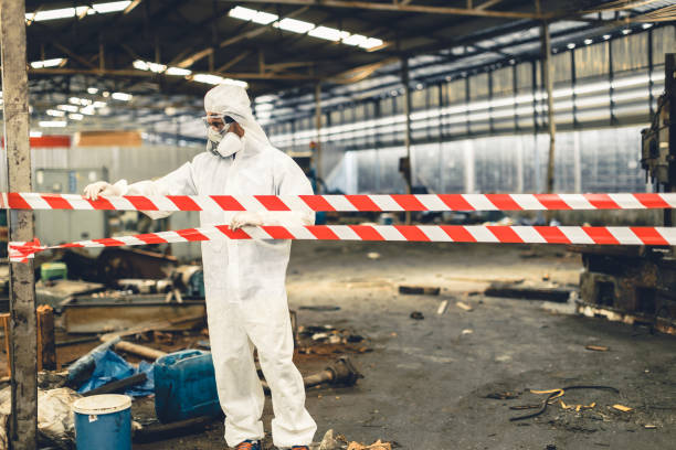 Professional Biohazard Cleanup technician working in Shirley, NY